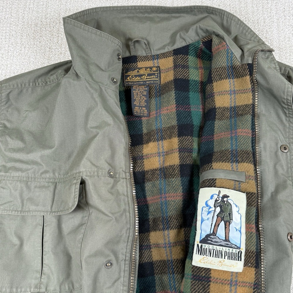 Eddie Bauer Men's Medium Wool Lined Mountain Parka Utility Jacket Green Vintage